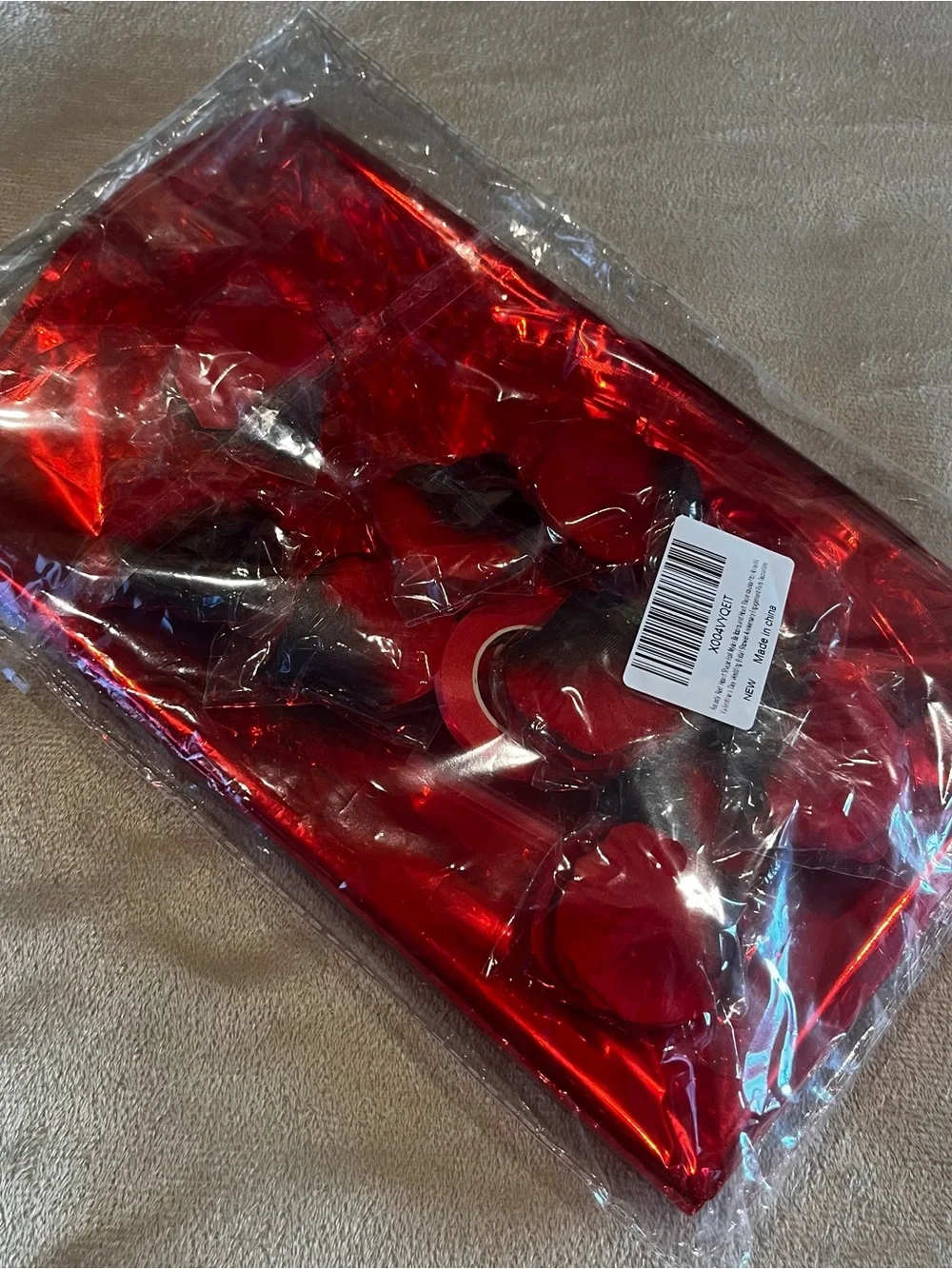 Love and Heart-Shaped Aluminum Foil Balloons, ribbon and rose petals